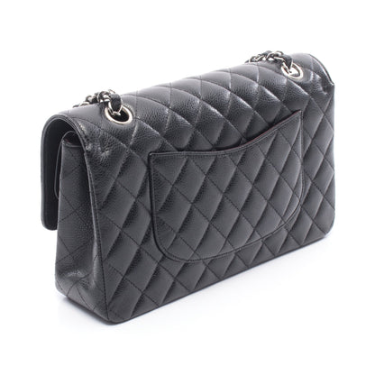 マトラッセ Wフラップ Wチェーンショルダーバッグ キャビアスキン ブラック シルバー金具 シャネル バッグ CHANEL