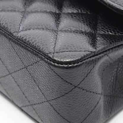 マトラッセ Wフラップ Wチェーンショルダーバッグ キャビアスキン ブラック シルバー金具 シャネル バッグ CHANEL