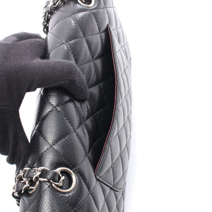 マトラッセ Wフラップ Wチェーンショルダーバッグ キャビアスキン ブラック シルバー金具 シャネル バッグ CHANEL