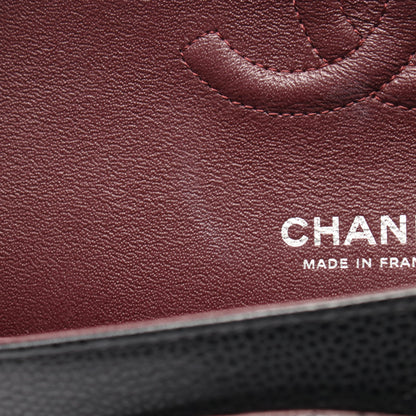 マトラッセ Wフラップ Wチェーンショルダーバッグ キャビアスキン ブラック シルバー金具 シャネル バッグ CHANEL