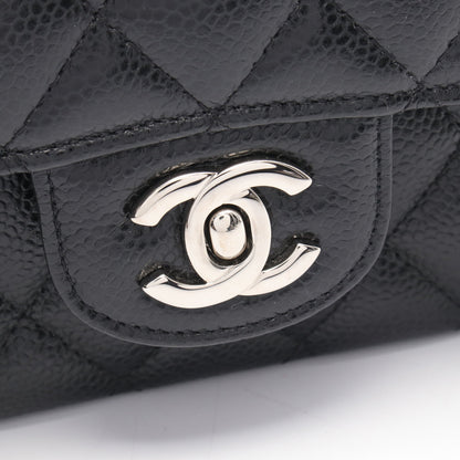 マトラッセ Wフラップ Wチェーンショルダーバッグ キャビアスキン ブラック シルバー金具 シャネル バッグ CHANEL