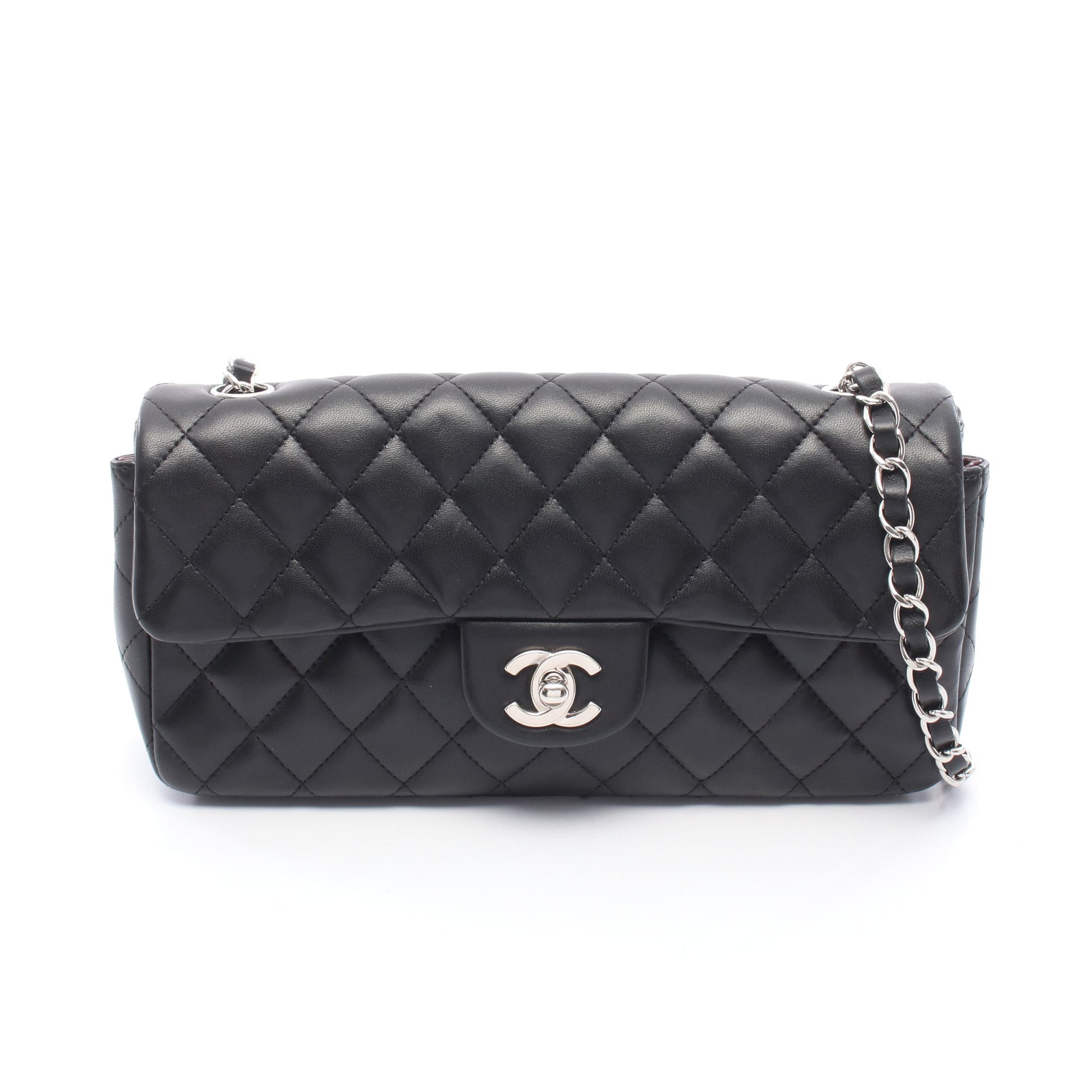 マトラッセ イーストウエスト チェーンショルダーバッグ ラムスキン ブラック シルバー金具 シャネル バッグ CHANEL