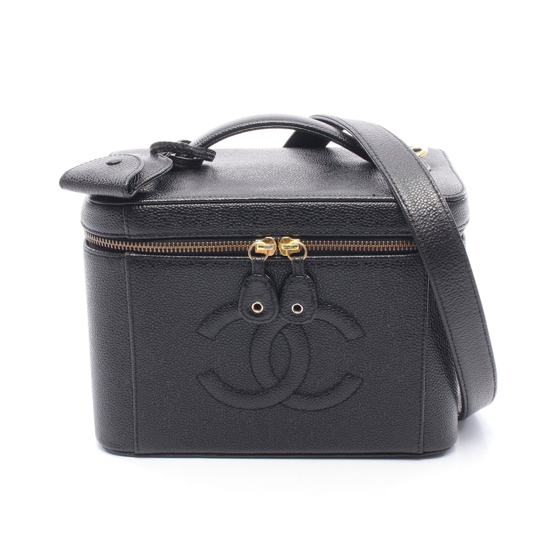 ココマーク バニティ 2WAY ハンドバッグ キャビアスキン ブラック ゴールド金具 シャネル バッグ CHANEL