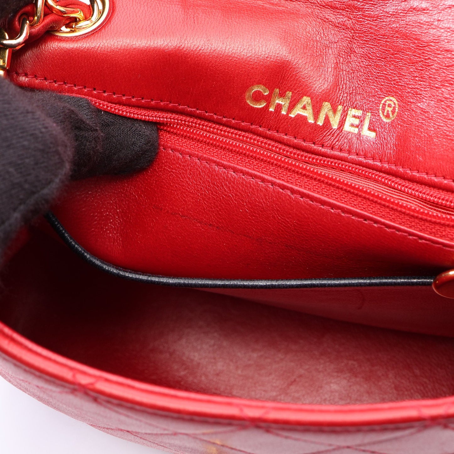 ミニマトラッセ チェーンショルダーバッグ ラムスキン レッド ネイビー ゴールド金具 ヴィンテージ シャネル