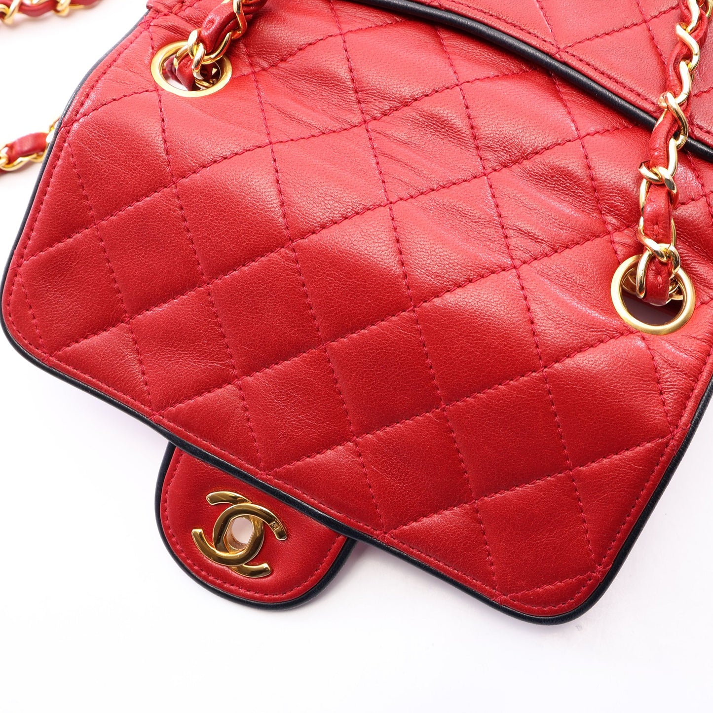 ミニマトラッセ チェーンショルダーバッグ ラムスキン レッド ネイビー ゴールド金具 ヴィンテージ シャネル