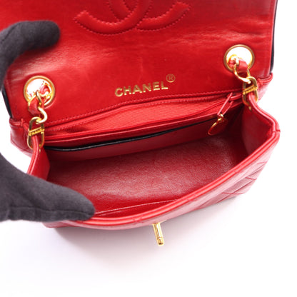 ミニマトラッセ チェーンショルダーバッグ ラムスキン レッド ネイビー ゴールド金具 ヴィンテージ シャネル
