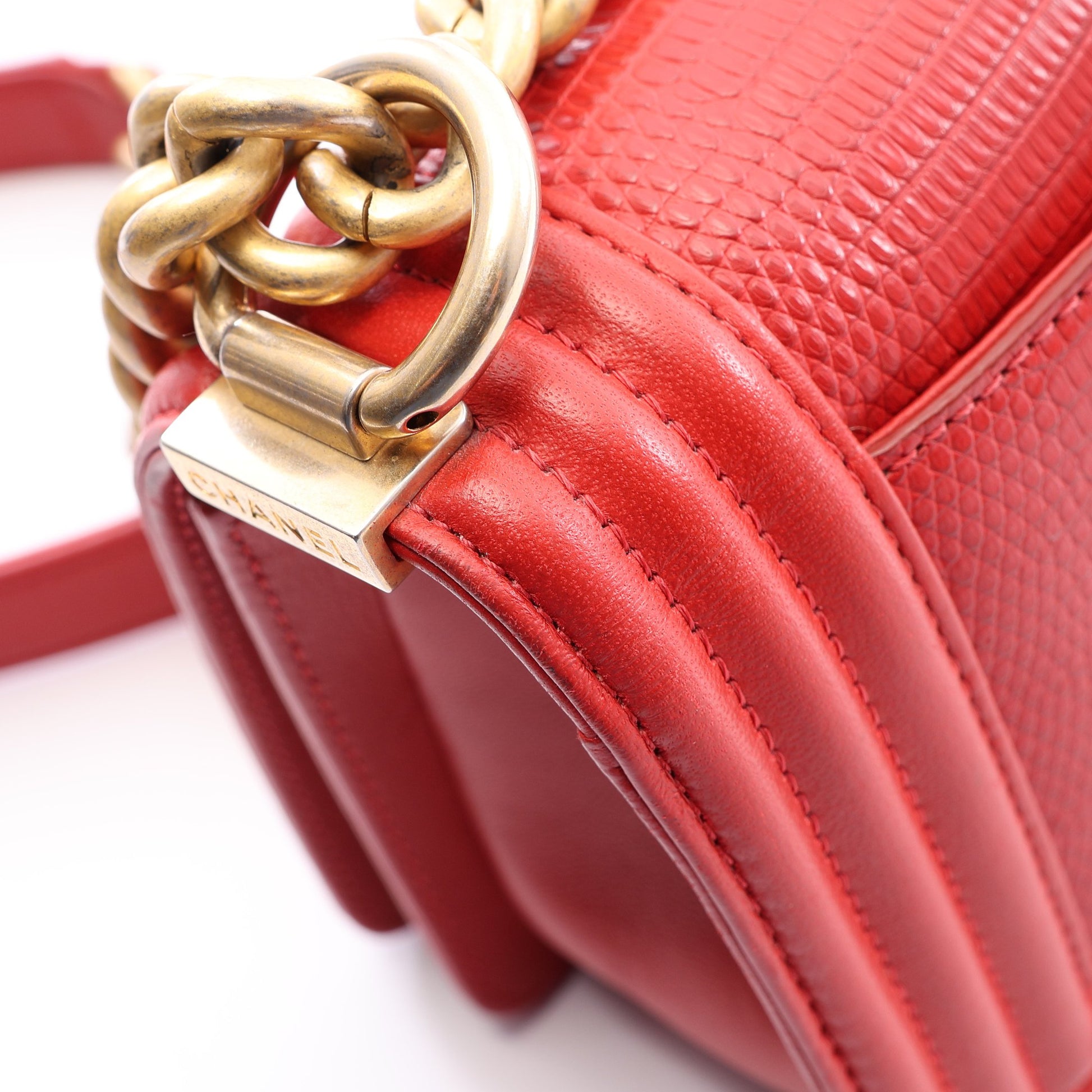 ボーイシャネル スモール チェーンショルダーバッグ レザー レッド ゴールド金具 シャネル バッグ CHANEL