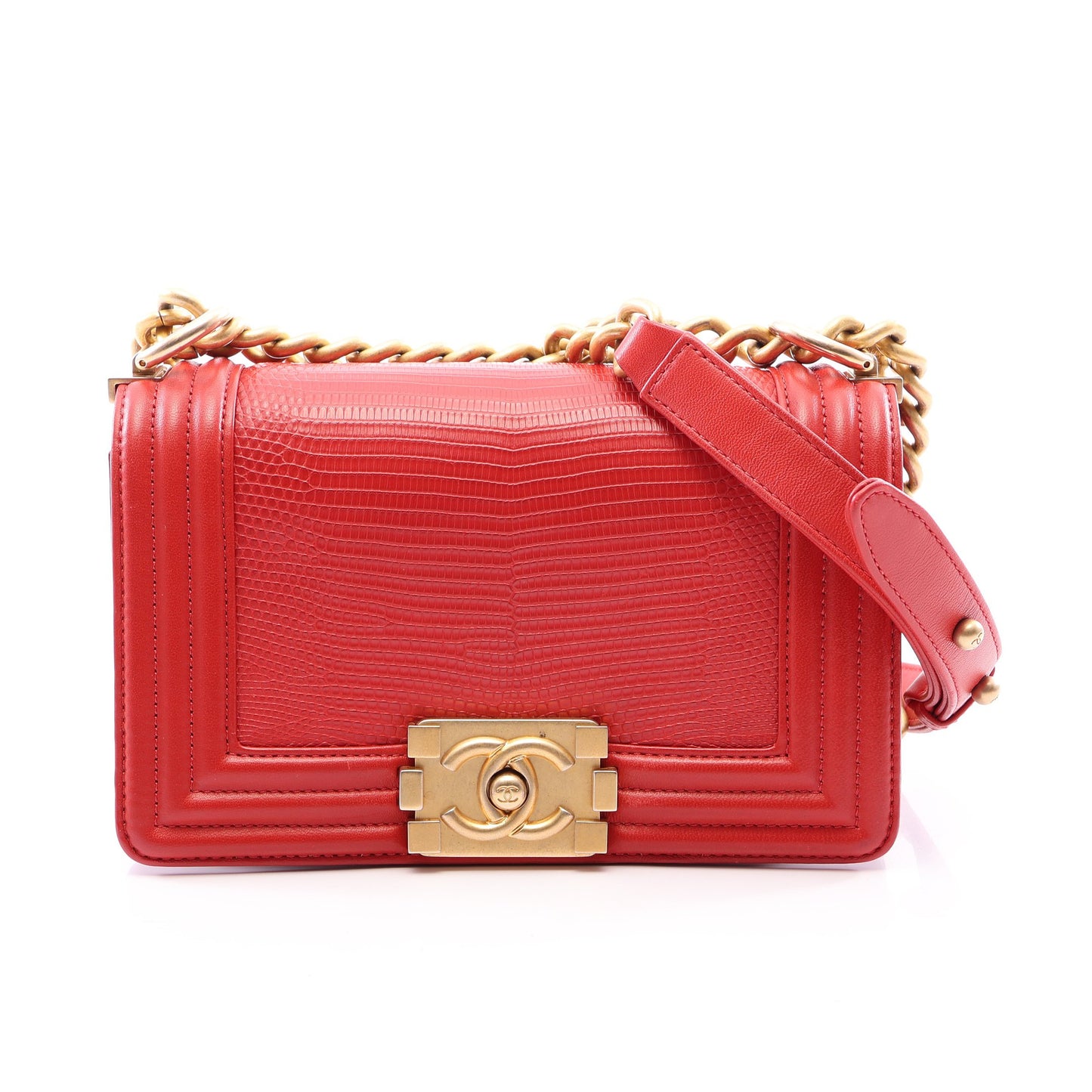 ボーイシャネル スモール チェーンショルダーバッグ レザー レッド ゴールド金具 シャネル バッグ CHANEL