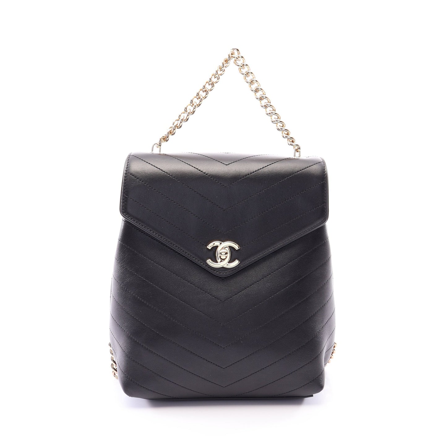 Vステッチ バックパック リュックサック ラムスキン ブラック ゴールド金具 シャネル バッグ CHANEL