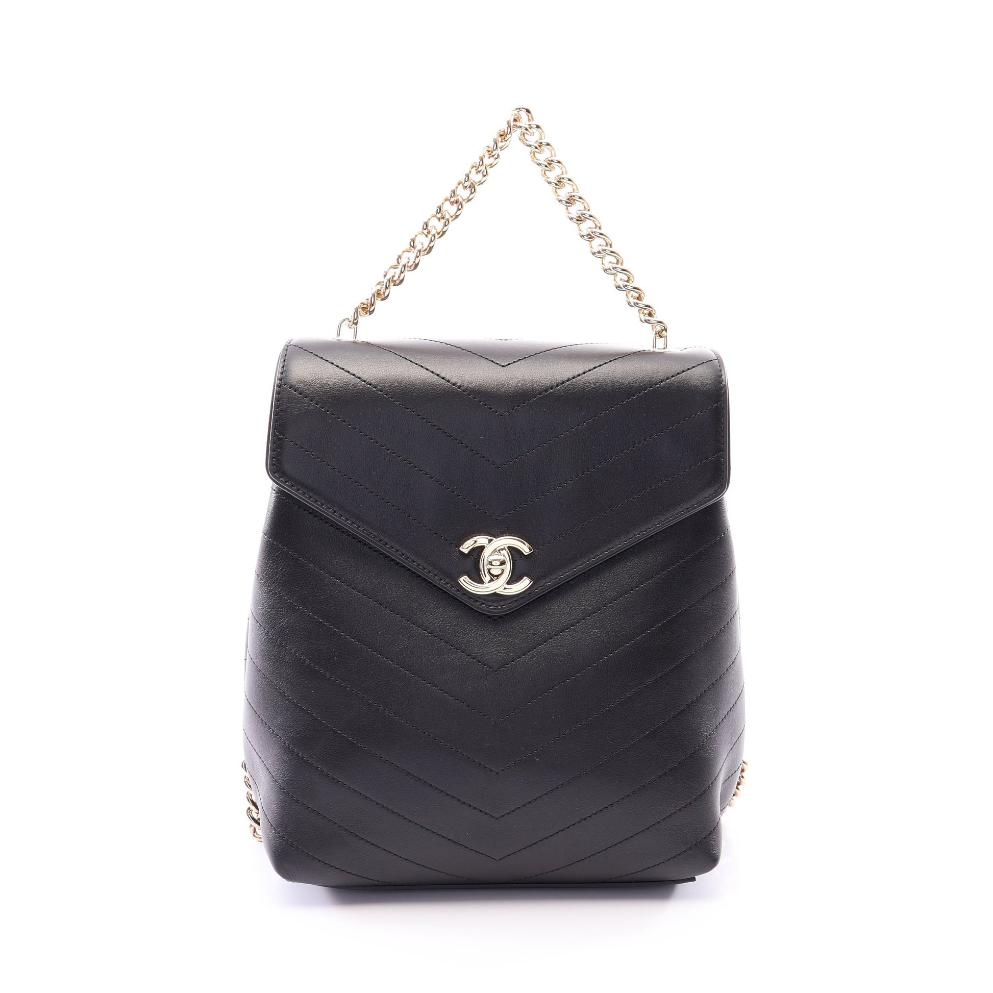 Vステッチ バックパック リュックサック ラムスキン ブラック ゴールド金具 シャネル バッグ CHANEL