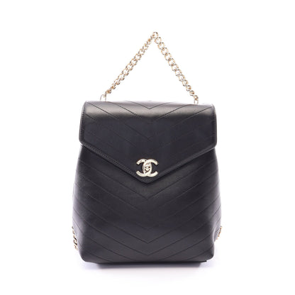 Vステッチ バックパック リュックサック ラムスキン ブラック ゴールド金具 シャネル バッグ CHANEL