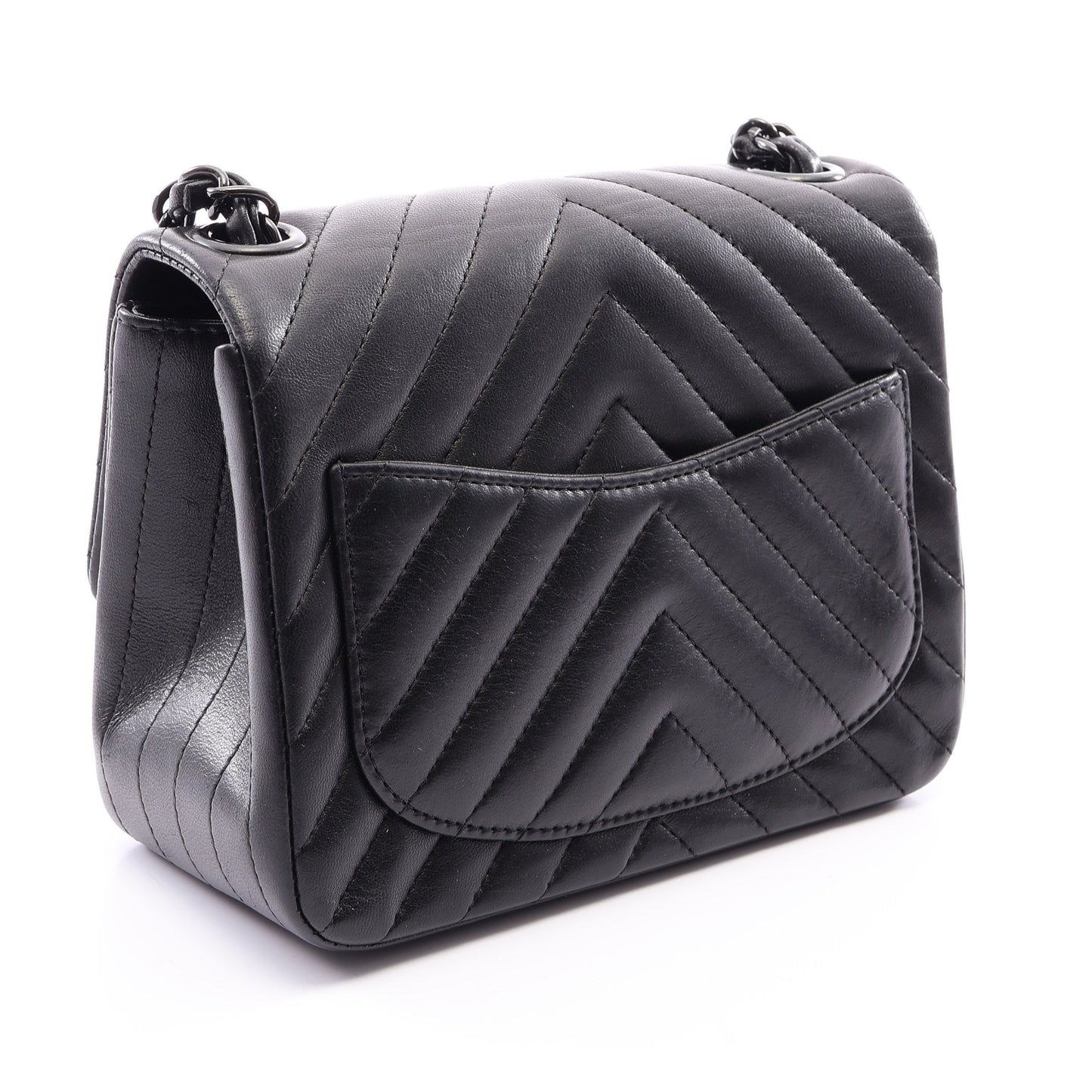 シェブロン Vステッチ ミニ ブラック金具 チェーンショルダーバッグ ラムスキン ブラック シャネル バッグ CHANEL