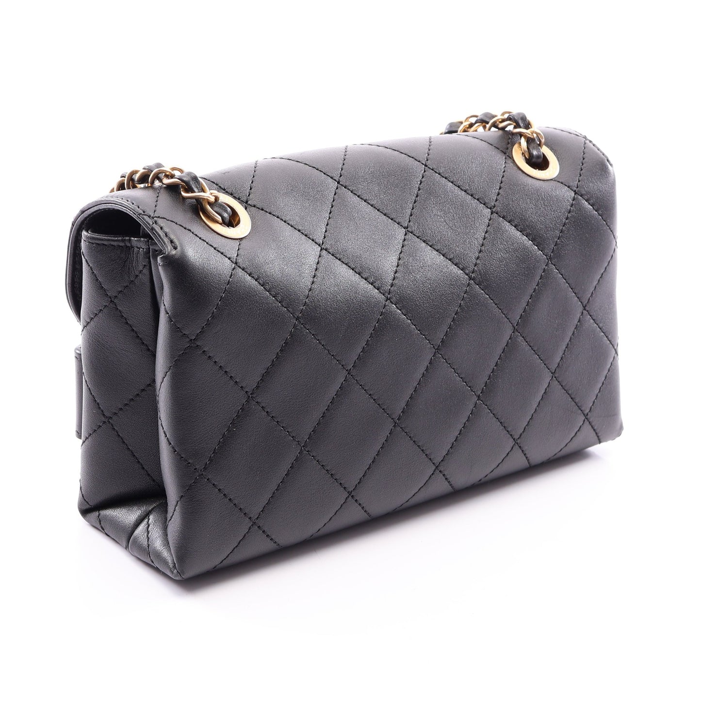 マトラッセ ロゴ チェーンショルダーバッグ ラムスキン ブラック ゴールド金具 シャネル バッグ CHANEL