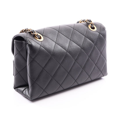 マトラッセ ロゴ チェーンショルダーバッグ ラムスキン ブラック ゴールド金具 シャネル バッグ CHANEL