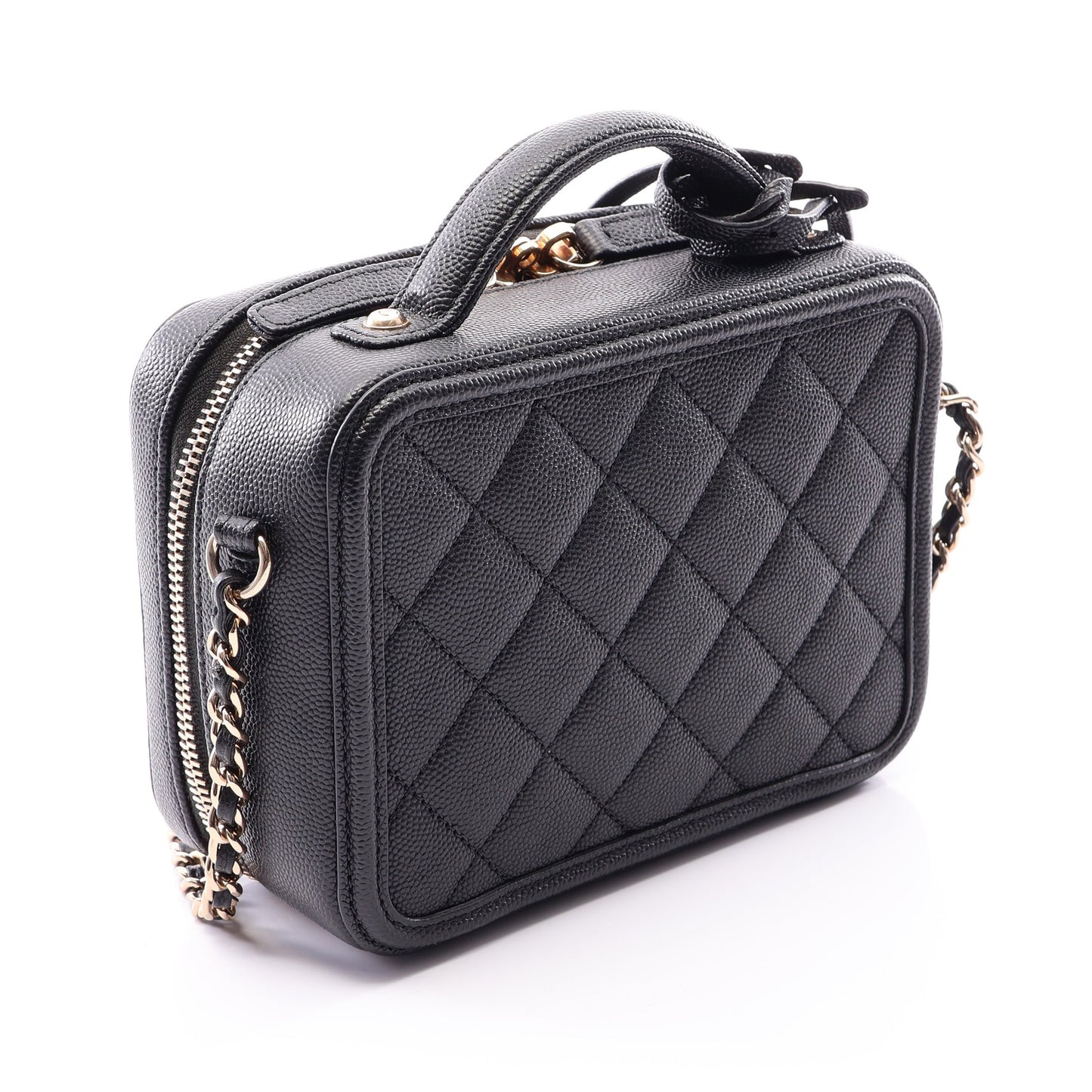 CCフィグリー スモール バニティバッグ 2WAY チェーンショルダーバッグ キャビアスキン ブラック ゴールド金具 シャネル バッグ CHANEL