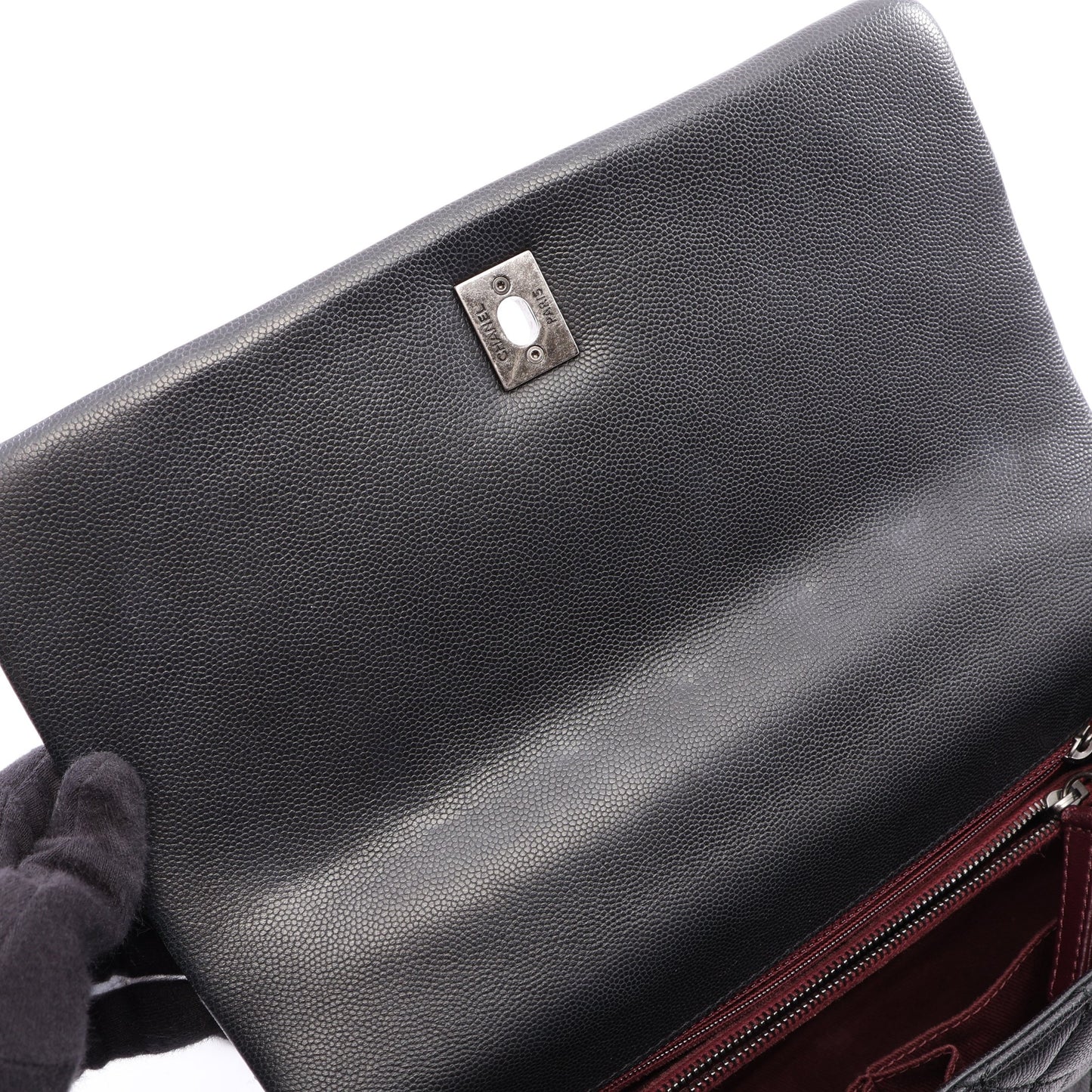 ココハンドル29 トップハンドル フラップ バッグ マトラッセ 2WAY ハンドバッグ キャビアスキン ブラック シルバー金具 シャネル バッグ CHANEL