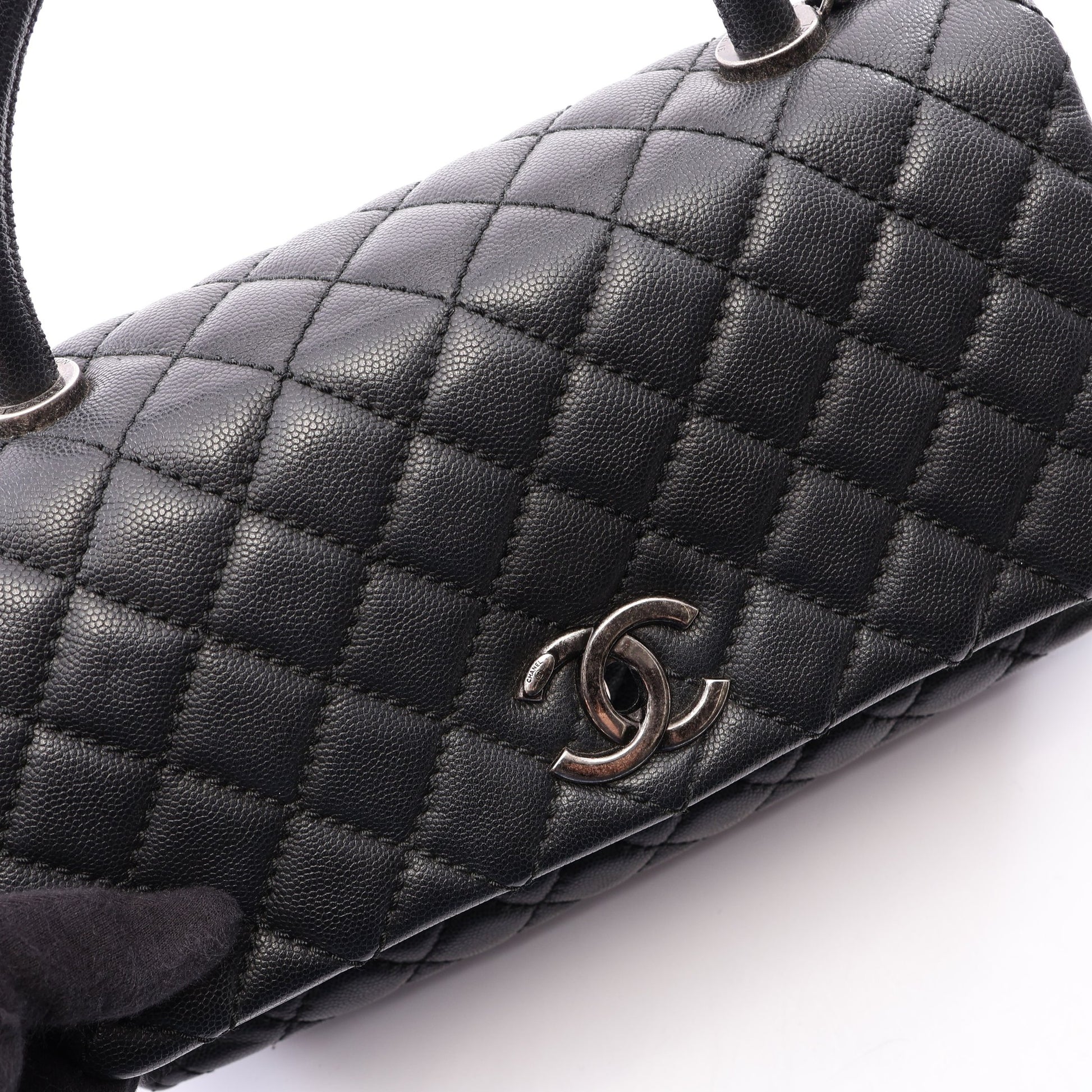 ココハンドル29 トップハンドル フラップ バッグ マトラッセ 2WAY ハンドバッグ キャビアスキン ブラック シルバー金具 シャネル バッグ CHANEL