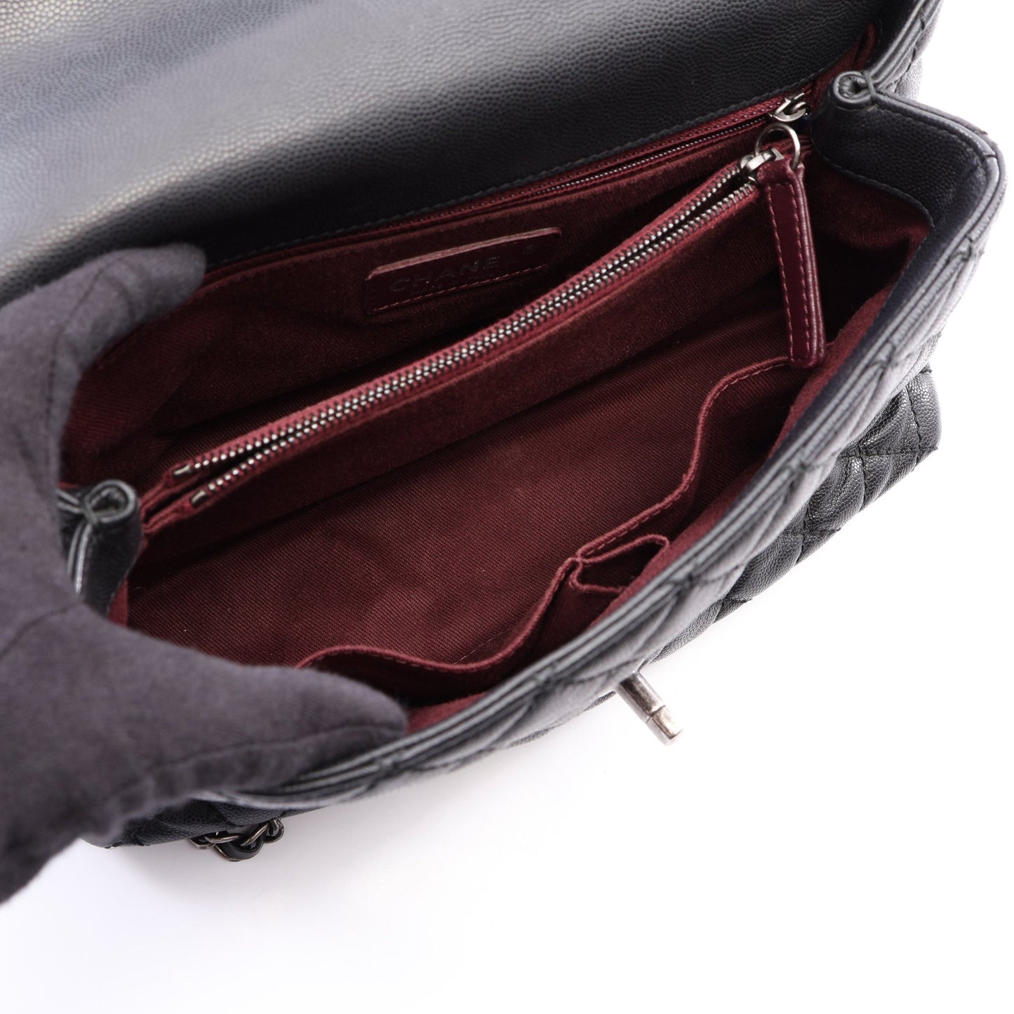 ココハンドル29 トップハンドル フラップ バッグ マトラッセ 2WAY ハンドバッグ キャビアスキン ブラック シルバー金具 シャネル バッグ CHANEL