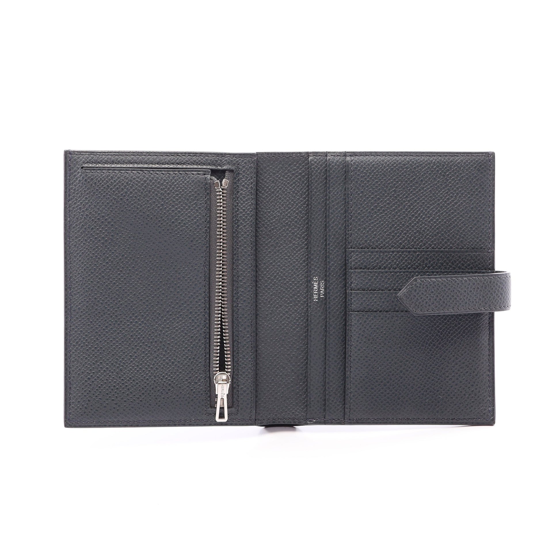 ベアンコンパクト グリミスティ 二つ折り財布 ヴォーエプソン グレー シルバー金具 W刻印 エルメス 財布・小物 HERMES
