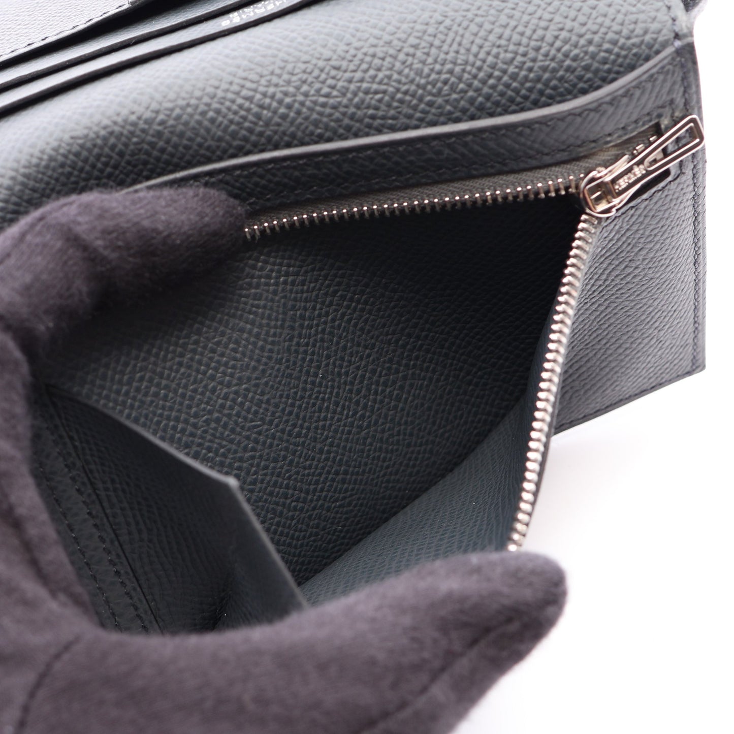 ベアンコンパクト グリミスティ 二つ折り財布 ヴォーエプソン グレー シルバー金具 W刻印 エルメス 財布・小物 HERMES