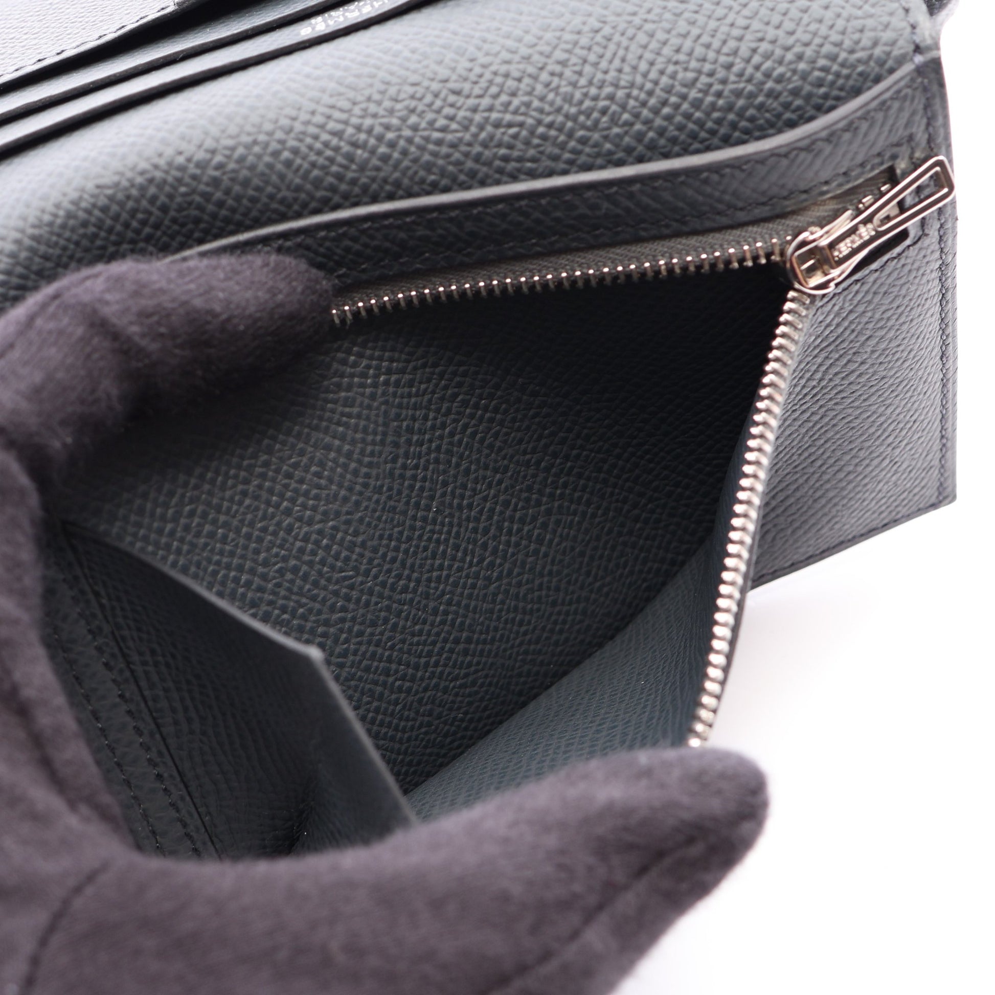 ベアンコンパクト グリミスティ 二つ折り財布 ヴォーエプソン グレー シルバー金具 W刻印 エルメス 財布・小物 HERMES