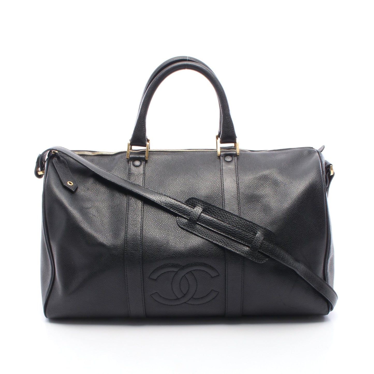 ココマーク 2WAY ボストンバッグ キャビアスキン ブラック ゴールド金具 シャネル バッグ CHANEL