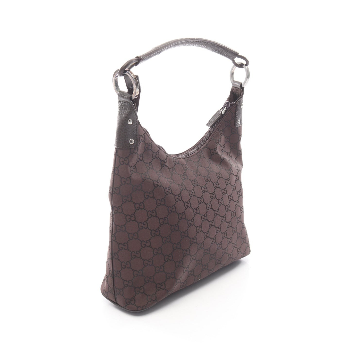 GGナイロン ワンショルダーバッグ ナイロン レザー ダークブラウン グッチ バッグ GUCCI