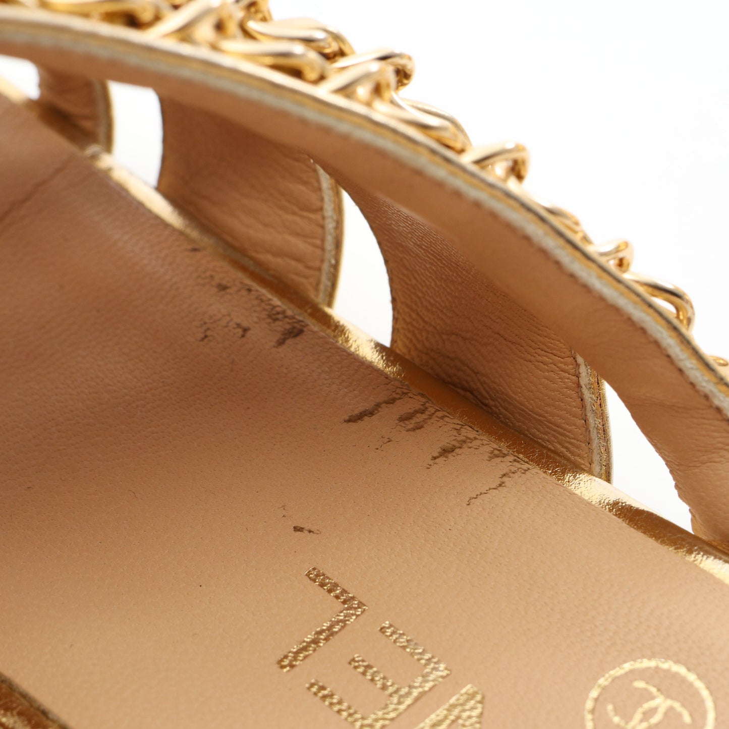 ココマーク チェーン サンダル レザー ゴールド シャネル シューズ CHANEL