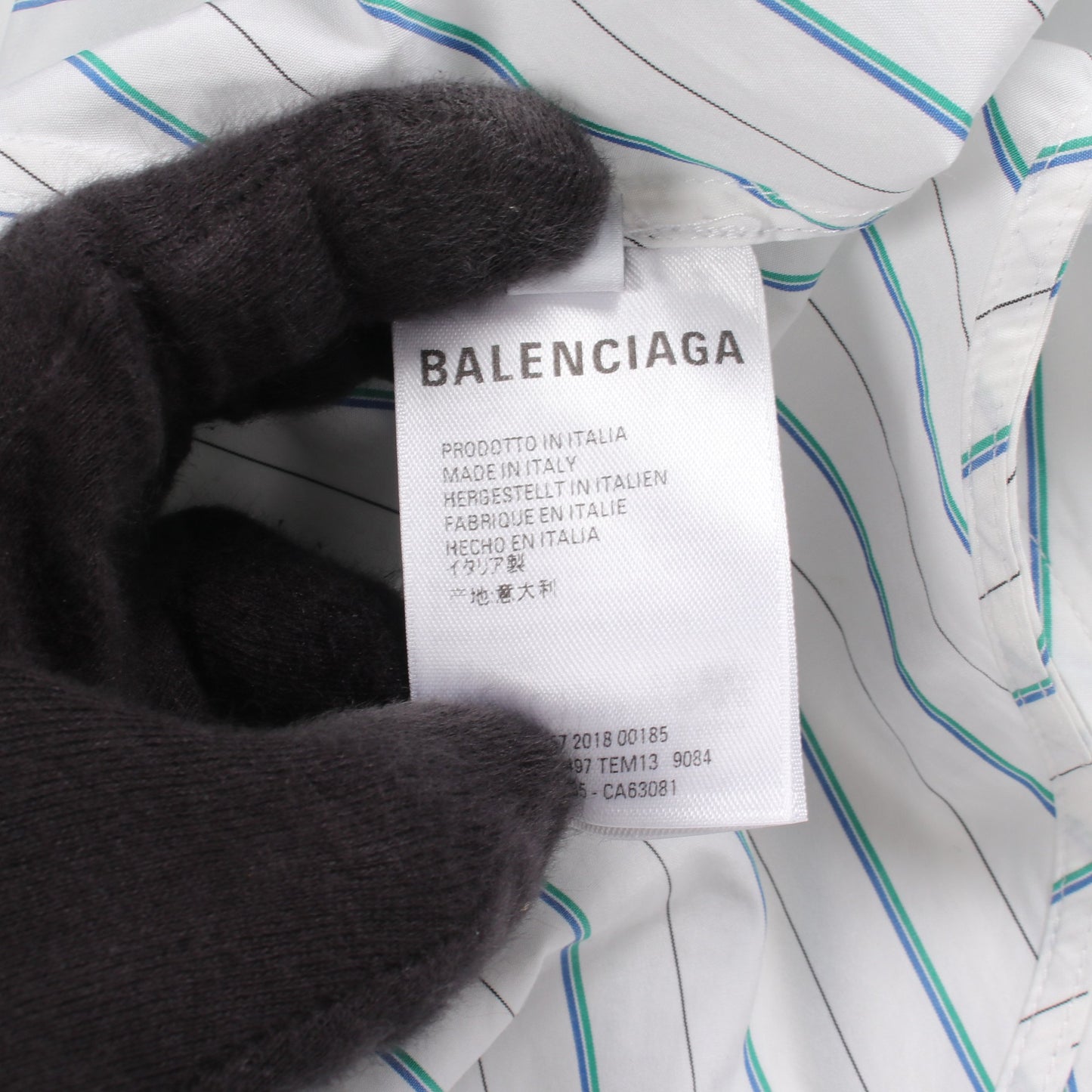 ストライプ ニュースウィング バックロゴ シャツ コットン ホワイト ブルー グリーン バレンシアガ トップス BALENCIAGA