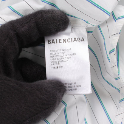 ストライプ ニュースウィング バックロゴ シャツ コットン ホワイト ブルー グリーン バレンシアガ トップス BALENCIAGA