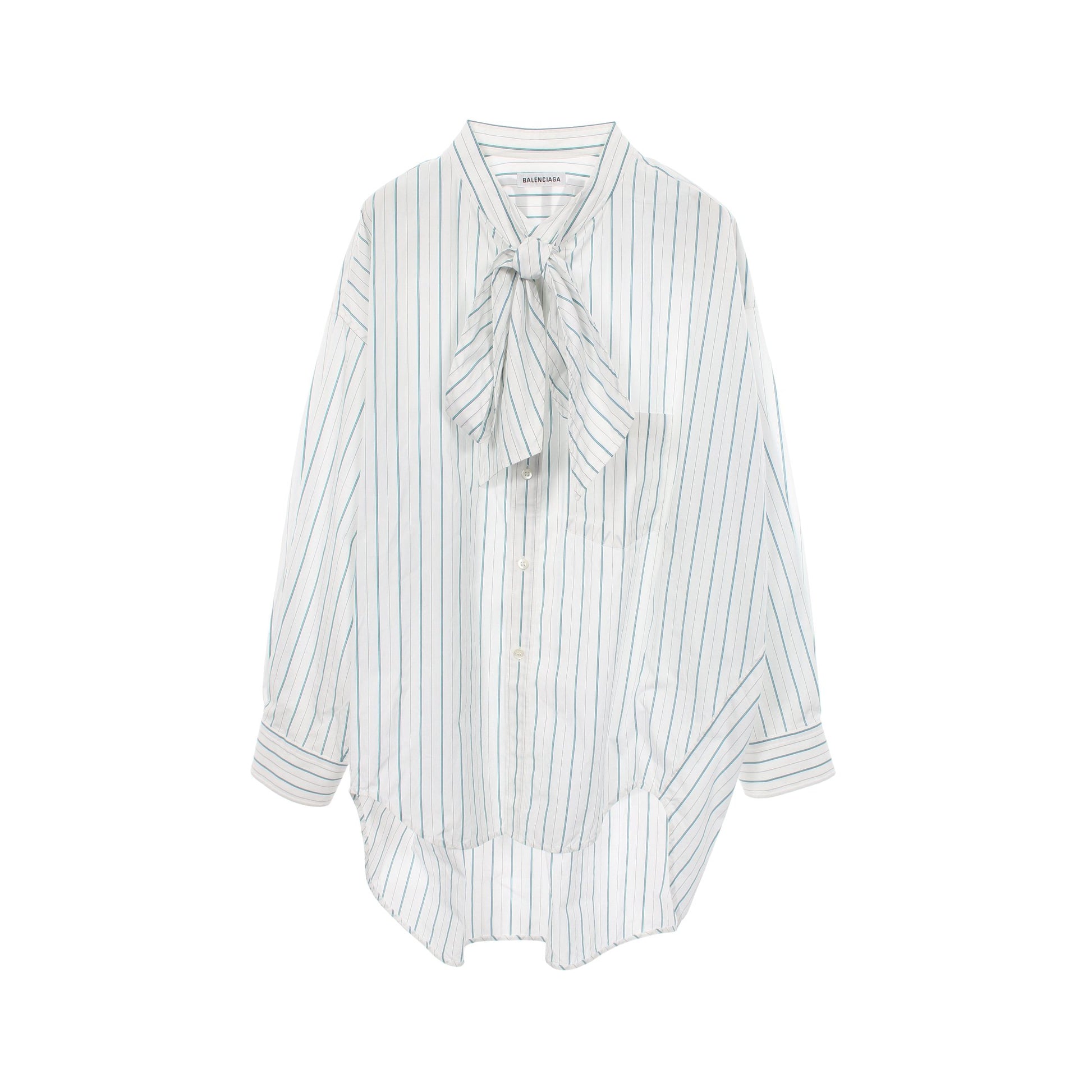 ストライプ ニュースウィング バックロゴ シャツ コットン ホワイト ブルー グリーン バレンシアガ トップス BALENCIAGA