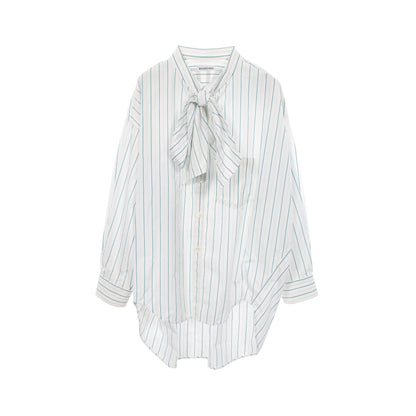 ストライプ ニュースウィング バックロゴ シャツ コットン ホワイト ブルー グリーン バレンシアガ トップス BALENCIAGA