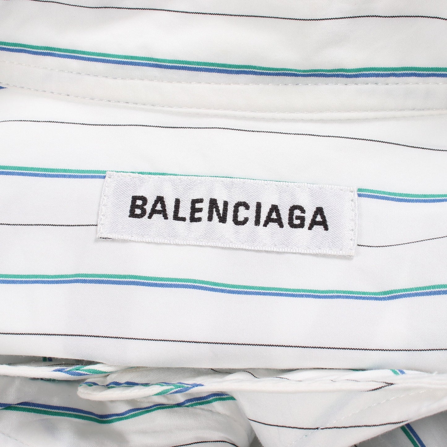 ストライプ ニュースウィング バックロゴ シャツ コットン ホワイト ブルー グリーン バレンシアガ トップス BALENCIAGA