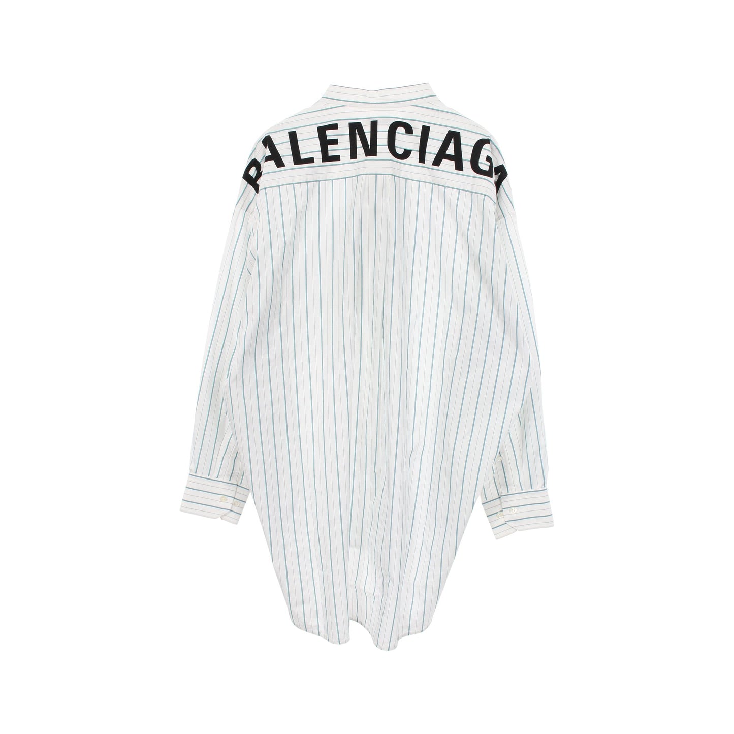 ストライプ ニュースウィング バックロゴ シャツ コットン ホワイト ブルー グリーン バレンシアガ トップス BALENCIAGA