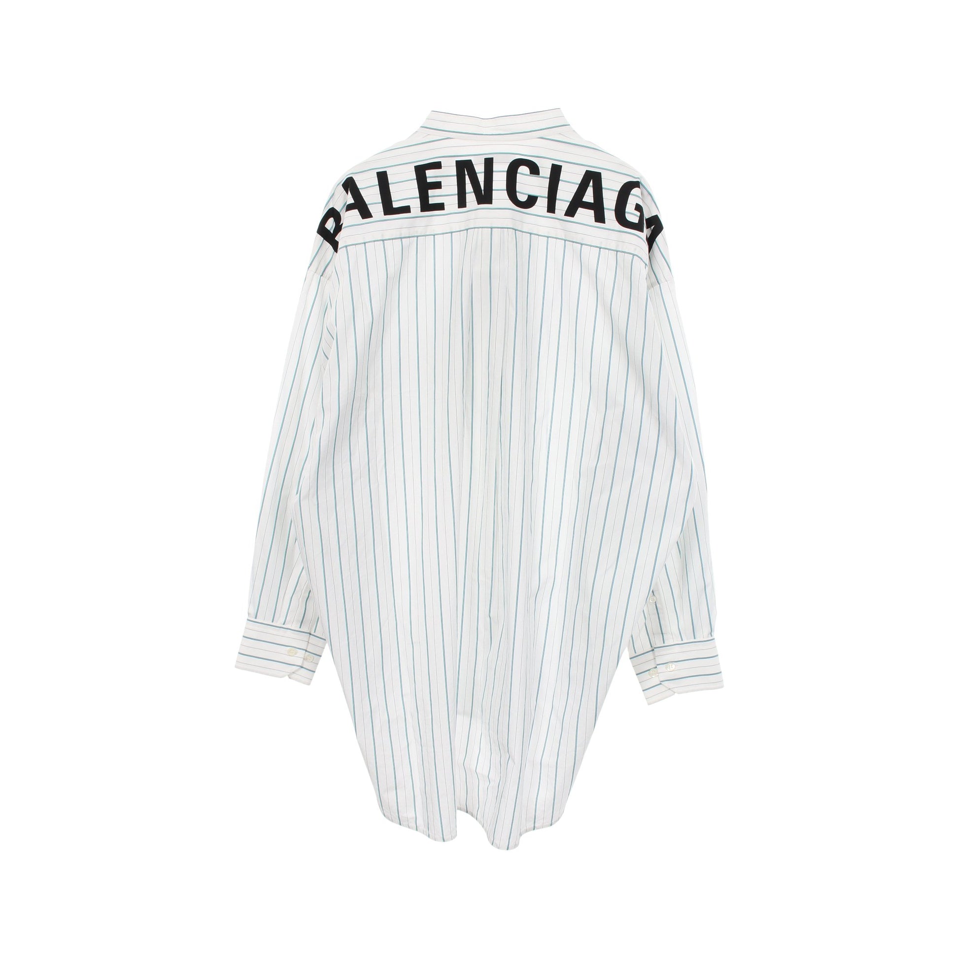 ストライプ ニュースウィング バックロゴ シャツ コットン ホワイト ブルー グリーン バレンシアガ トップス BALENCIAGA