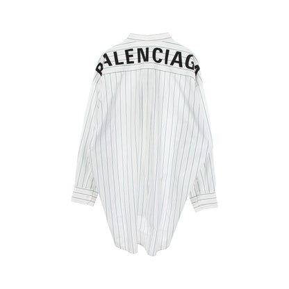ストライプ ニュースウィング バックロゴ シャツ コットン ホワイト ブルー グリーン バレンシアガ トップス BALENCIAGA