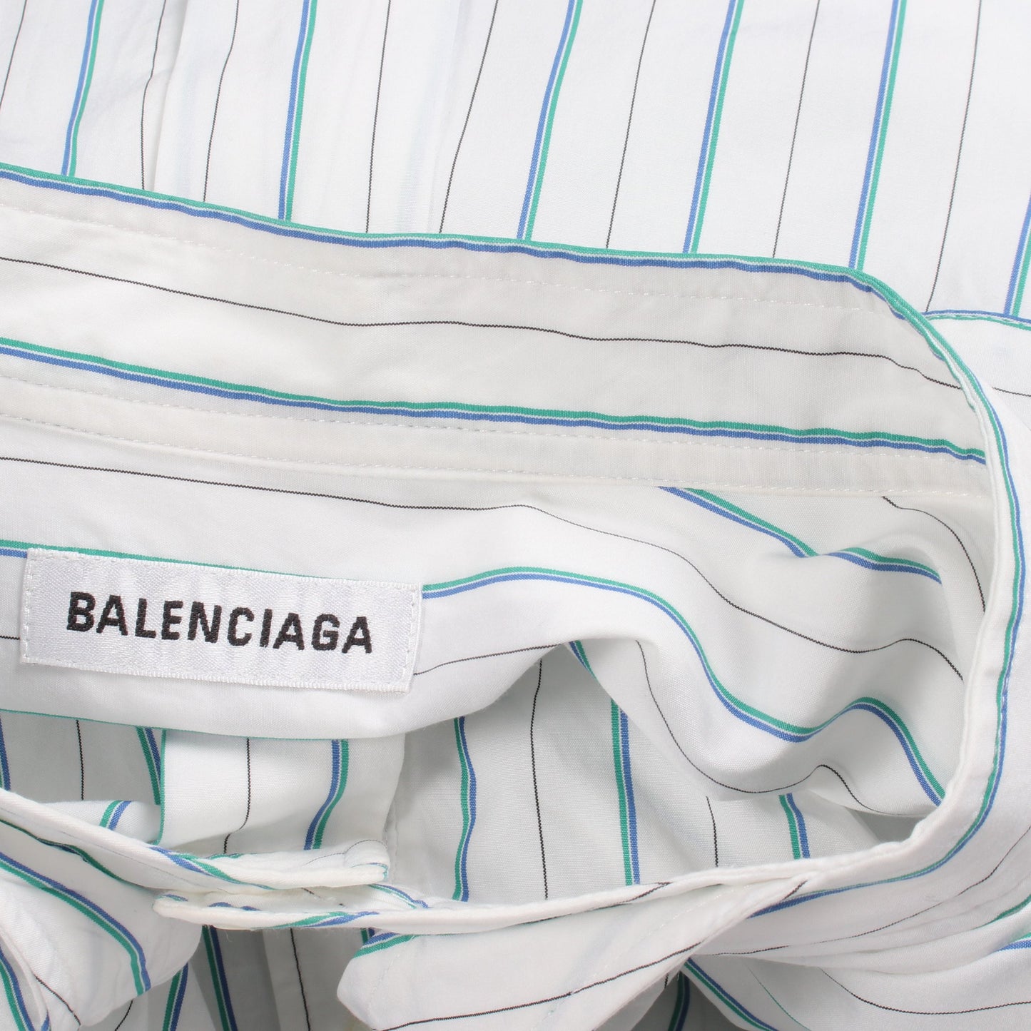 ストライプ ニュースウィング バックロゴ シャツ コットン ホワイト ブルー グリーン バレンシアガ トップス BALENCIAGA