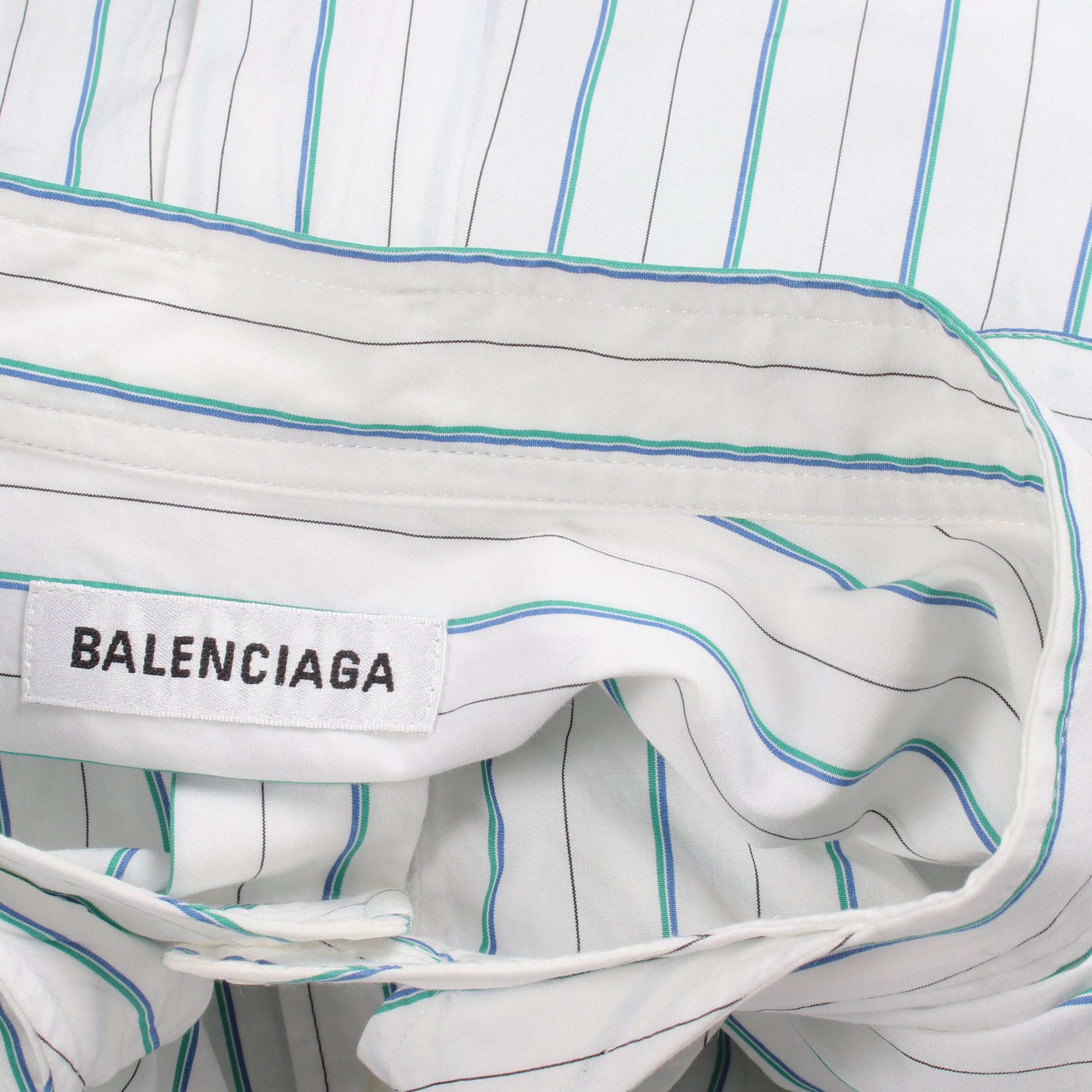 ストライプ ニュースウィング バックロゴ シャツ コットン ホワイト ブルー グリーン バレンシアガ トップス BALENCIAGA