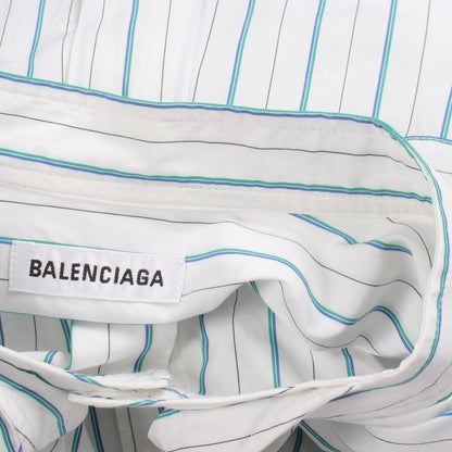 ストライプ ニュースウィング バックロゴ シャツ コットン ホワイト ブルー グリーン バレンシアガ トップス BALENCIAGA