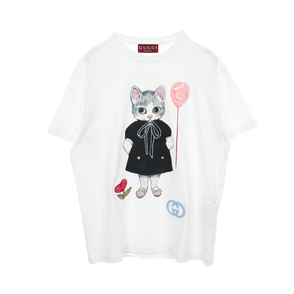 GUCCI × ヒグチユウコ 日本限定 ネコ スパンコール 半袖Tシャツ コットン ホワイト マルチカラー グッチ