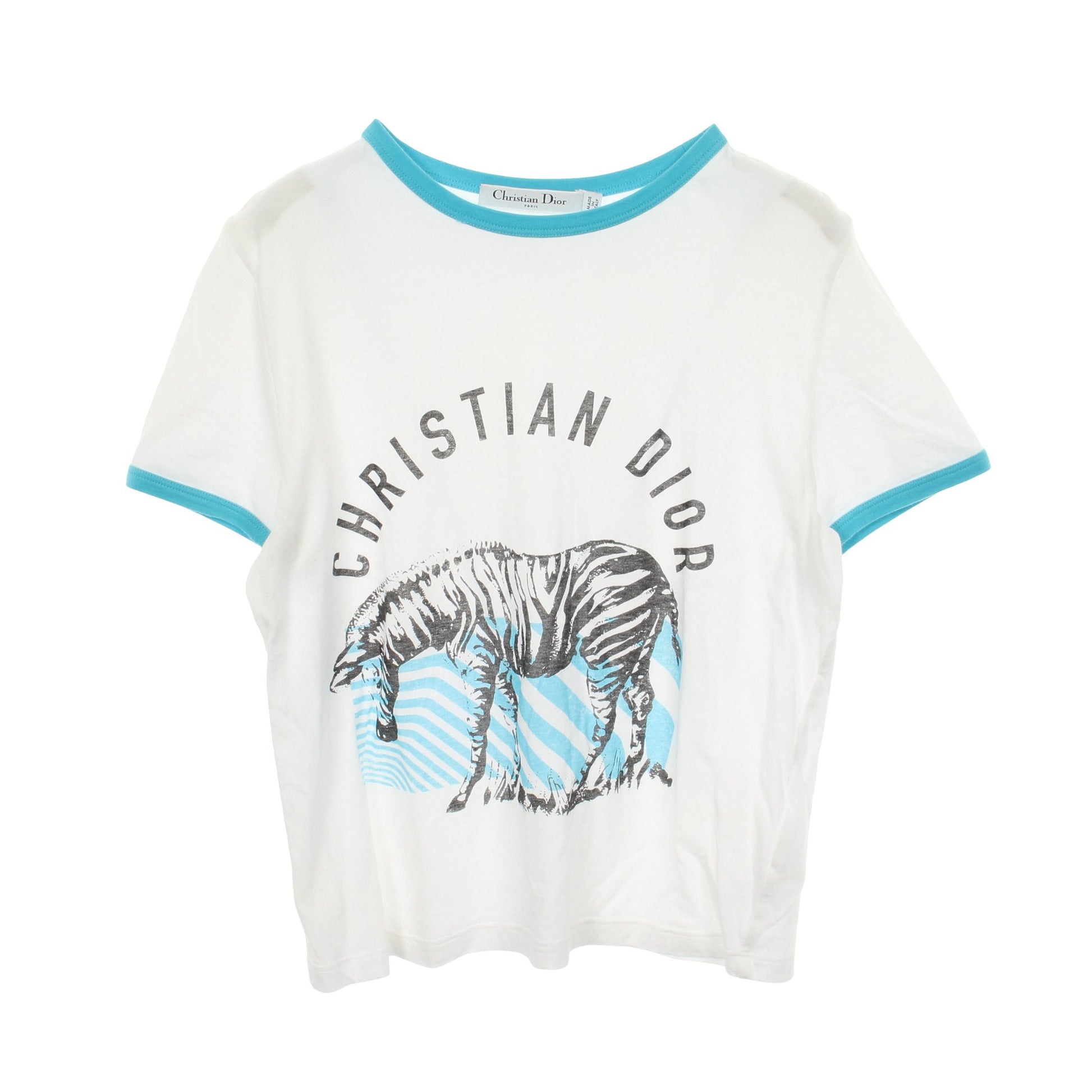 ロゴ シマウマ 半袖Tシャツ コットン ホワイト ライトブルー クリスチャンディオール トップス Christian Dior