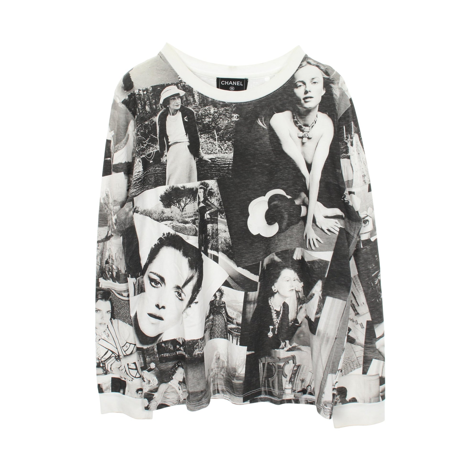 ココマーク 総柄 クルーネック 長袖Tシャツ コットン ホワイト ブラック シャネル トップス CHANEL