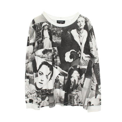 ココマーク 総柄 クルーネック 長袖Tシャツ コットン ホワイト ブラック シャネル トップス CHANEL