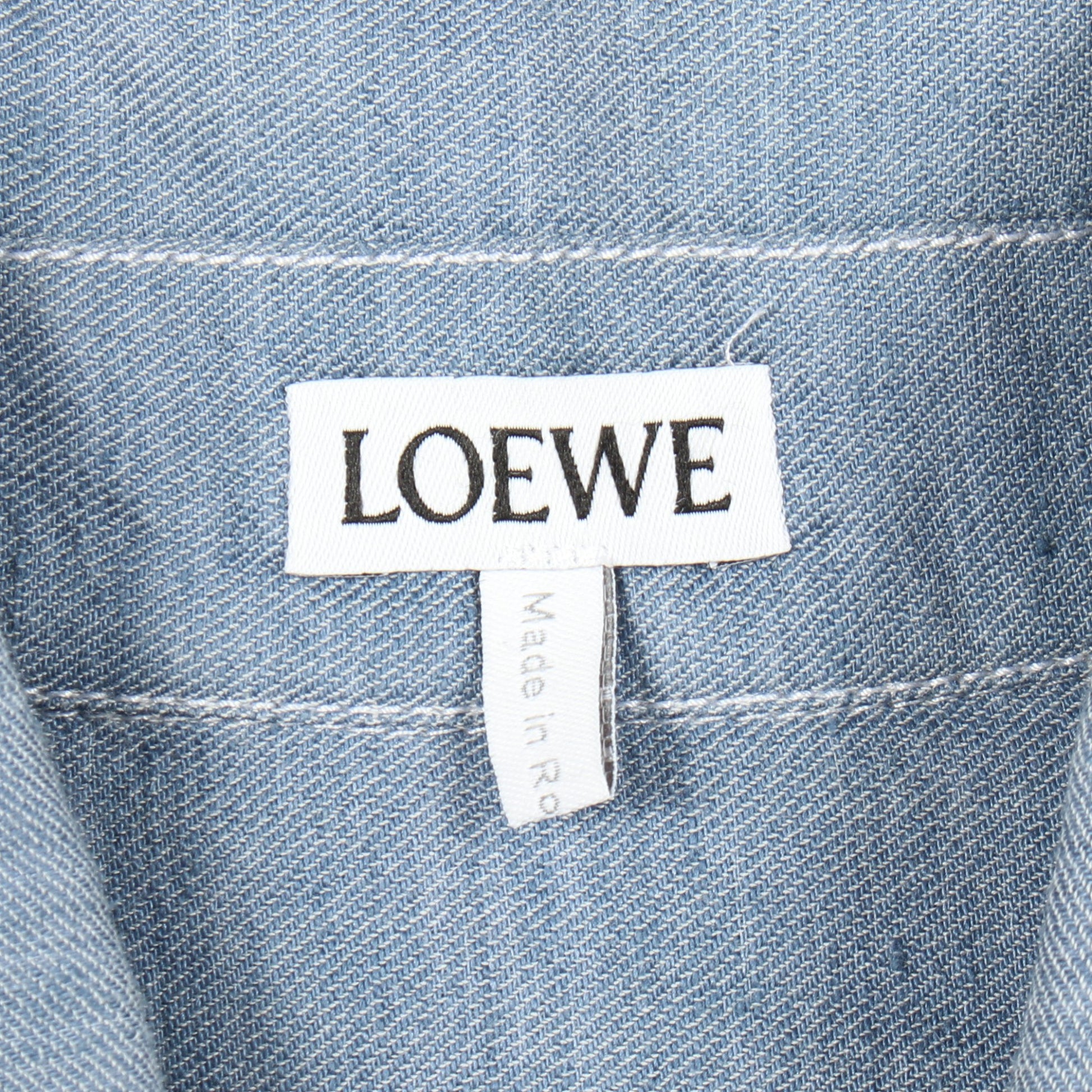 アナグラム刺繍 シャツワンピース リネン コットン ナイロン ブルーグレー ロエベ ワンピース LOEWE
