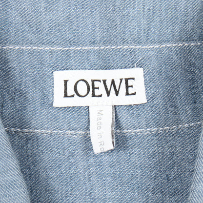 アナグラム刺繍 シャツワンピース リネン コットン ナイロン ブルーグレー ロエベ ワンピース LOEWE