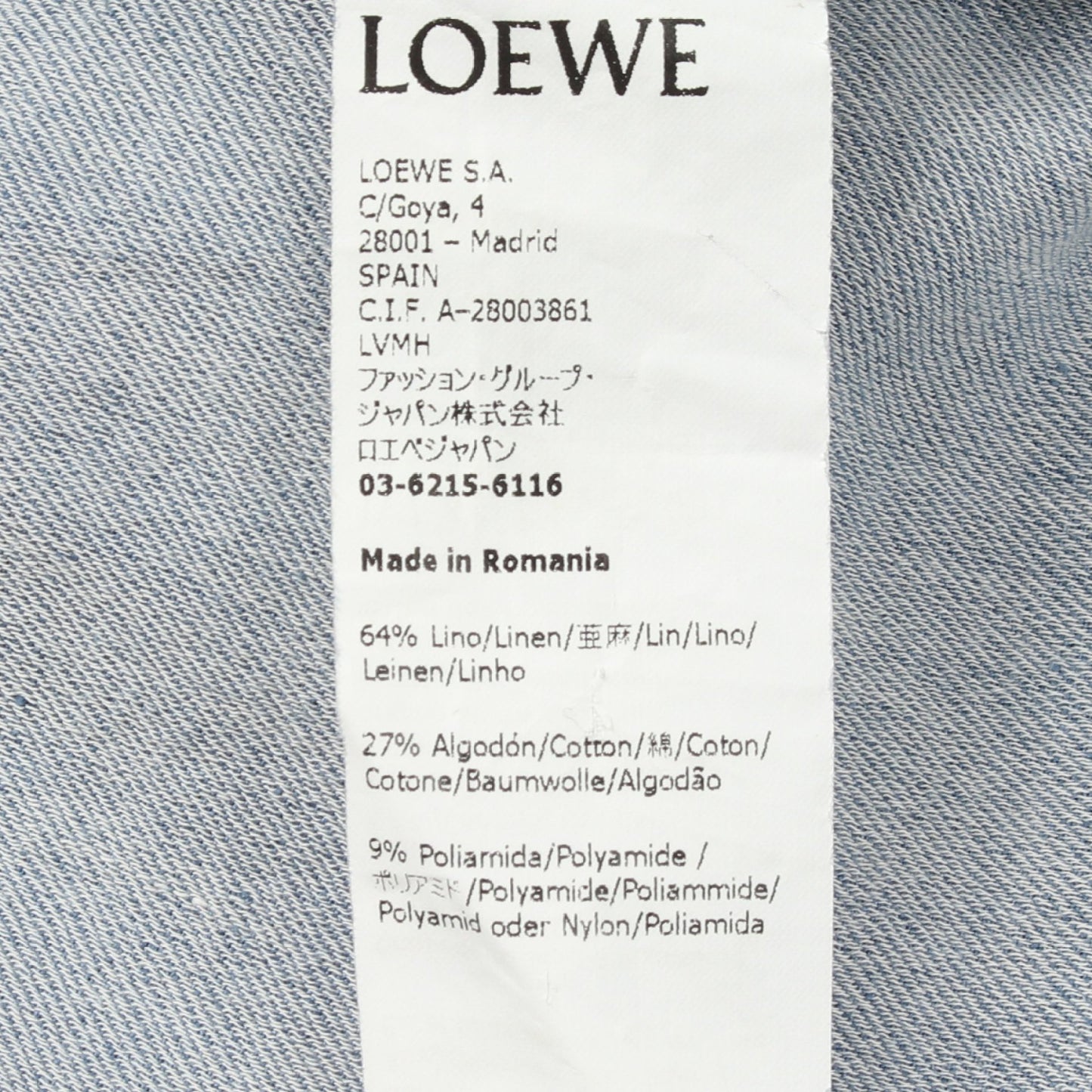 アナグラム刺繍 シャツワンピース リネン コットン ナイロン ブルーグレー ロエベ ワンピース LOEWE