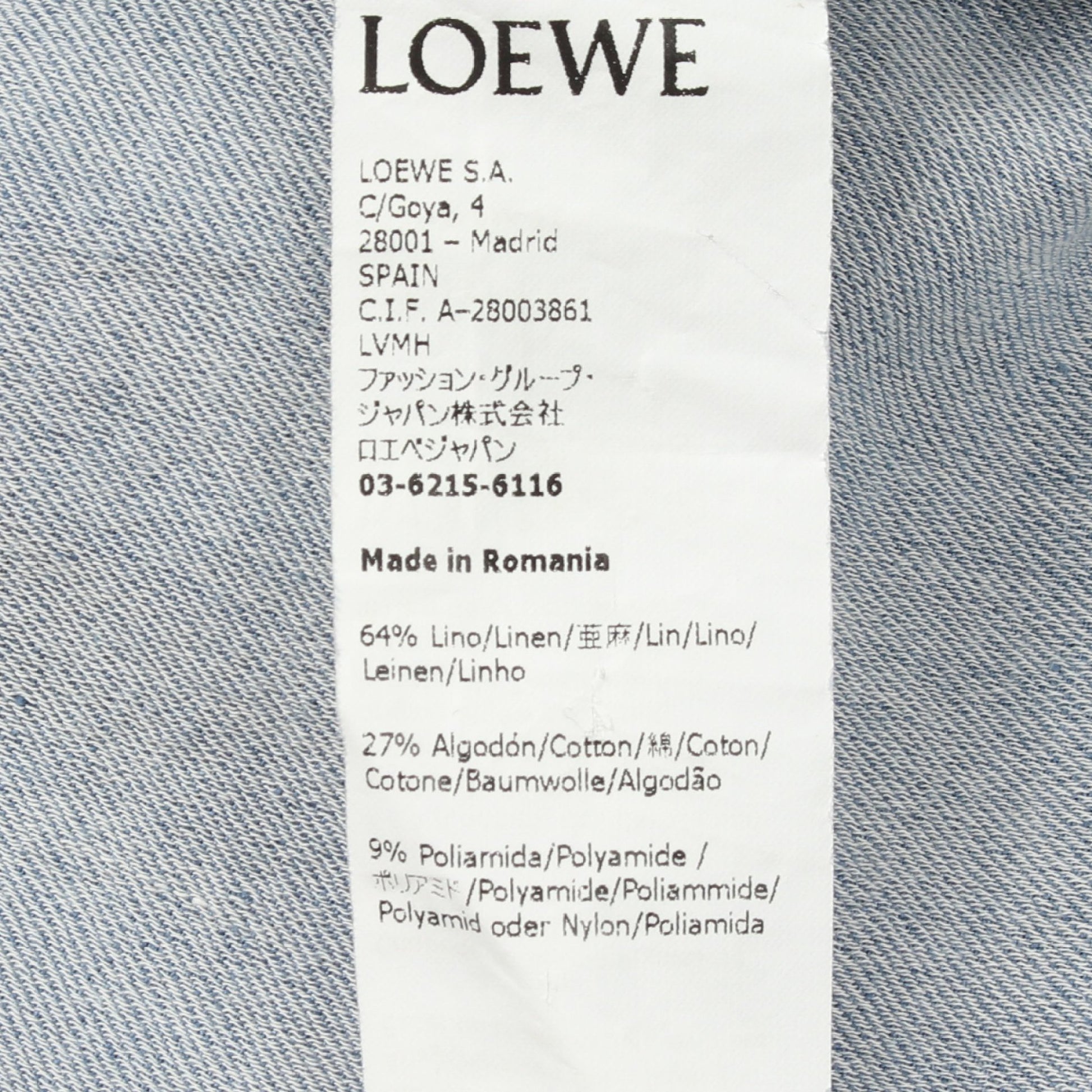 アナグラム刺繍 シャツワンピース リネン コットン ナイロン ブルーグレー ロエベ ワンピース LOEWE