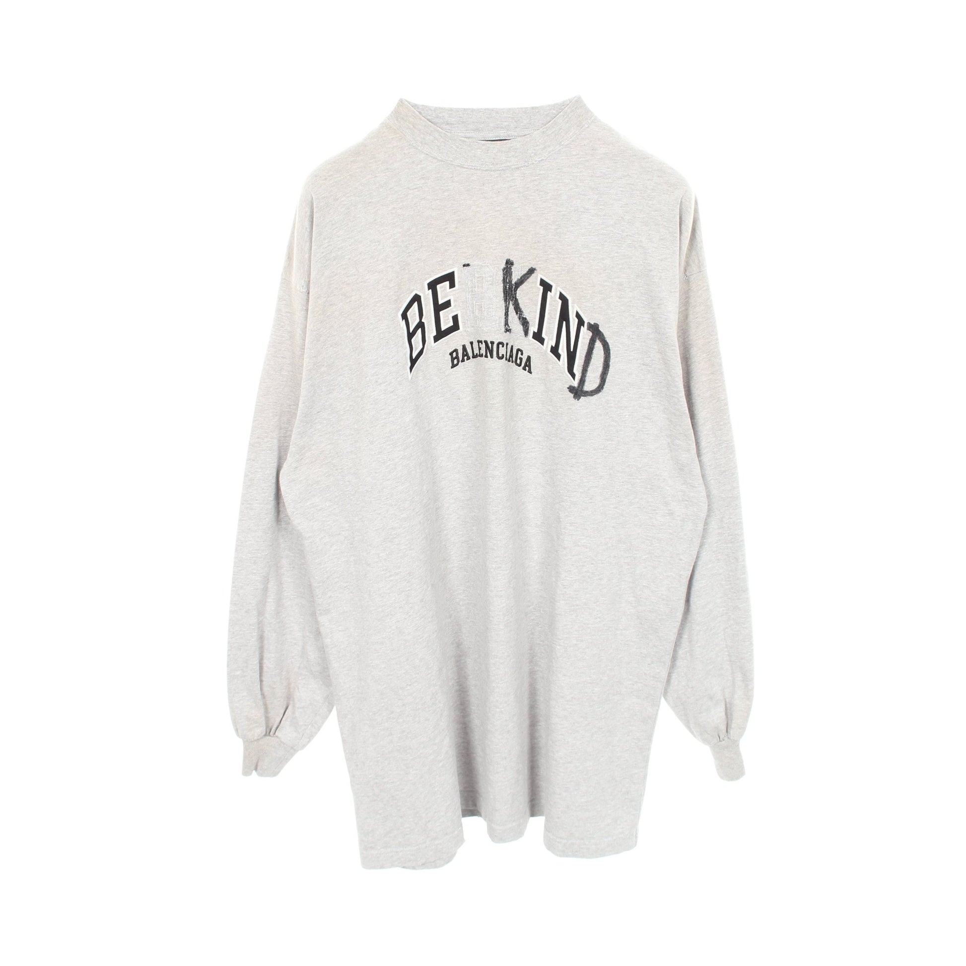 Be Kind Tee ロゴ刺繍 ヴィンテージ加工 ユーズド加工 長袖Tシャツ コットン グレー バレンシアガ トップス BALENCIAGA