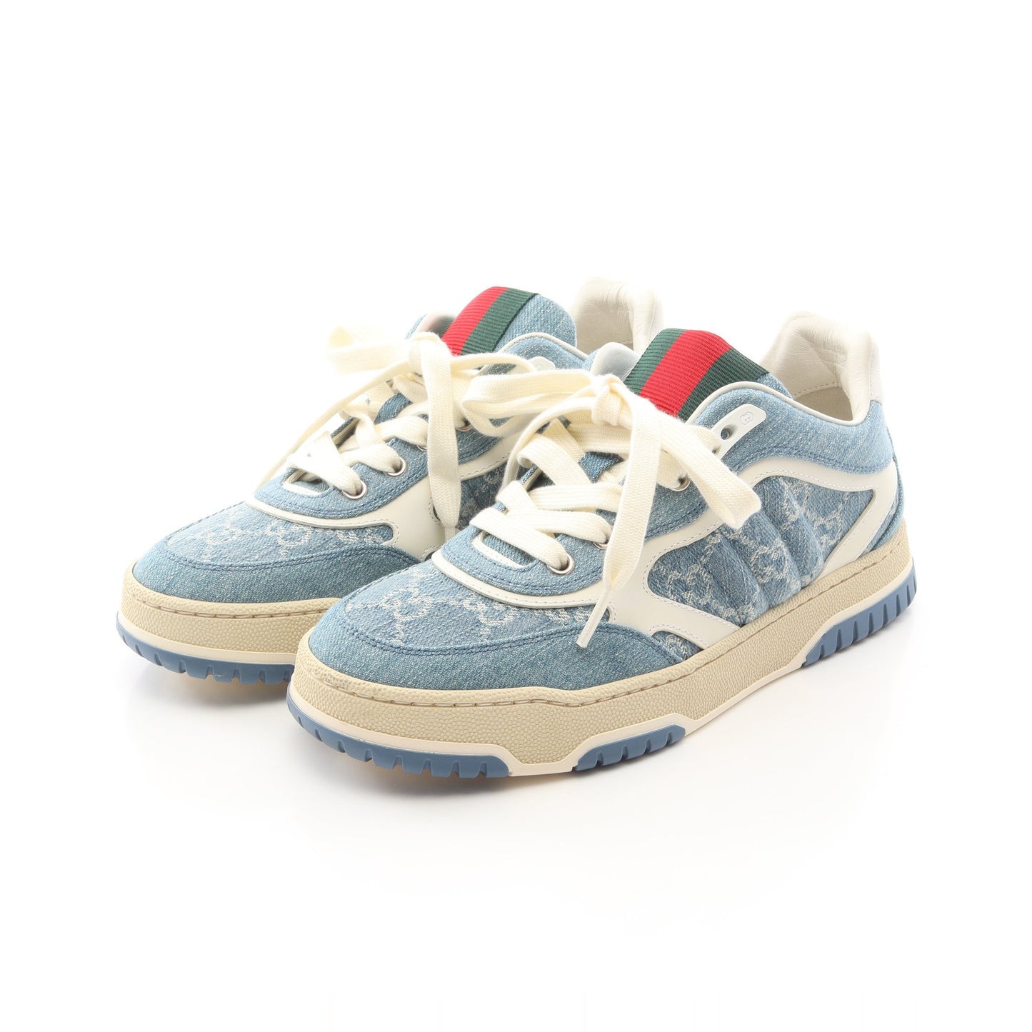 リウェブ GG柄 スニーカー デニム レザー ブルー ホワイト グッチ シューズ GUCCI