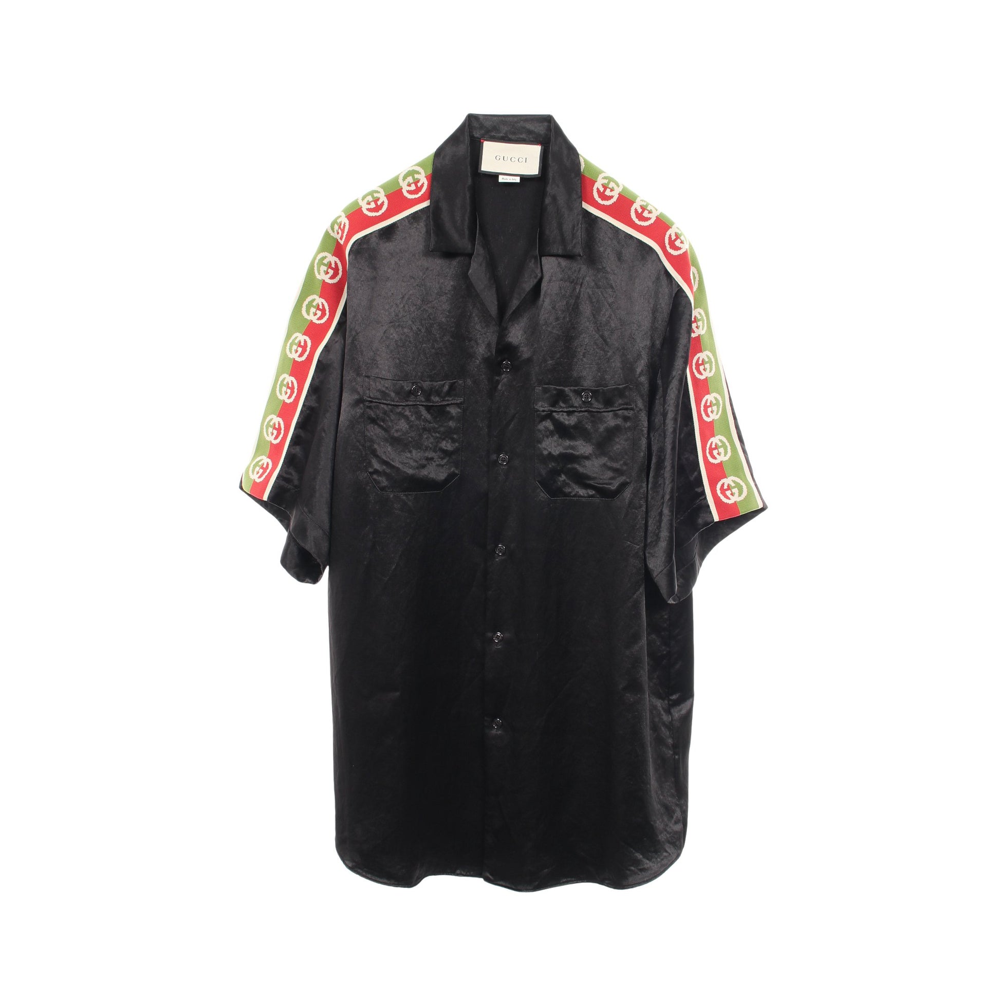 ロゴテープ オープンカラー 半袖 シャツ ブラック グッチ トップス GUCCI